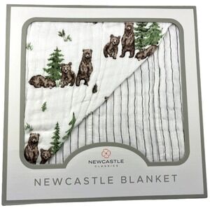 Wilderness Bear Pencil Stripe Bamboo Muslin 4 Layer Blanket 47" Baby Toddler NWT
